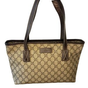 Vintage Gucci GG Supreme Tote with Brown Leather Handles Model 211138
